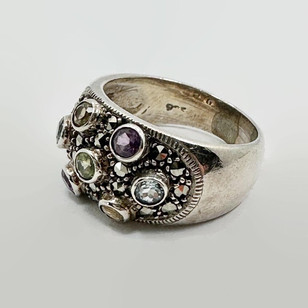 Gemstone Ring, Blue Topaz, Amethyst, Citrine, Sterling Silver, Vintage